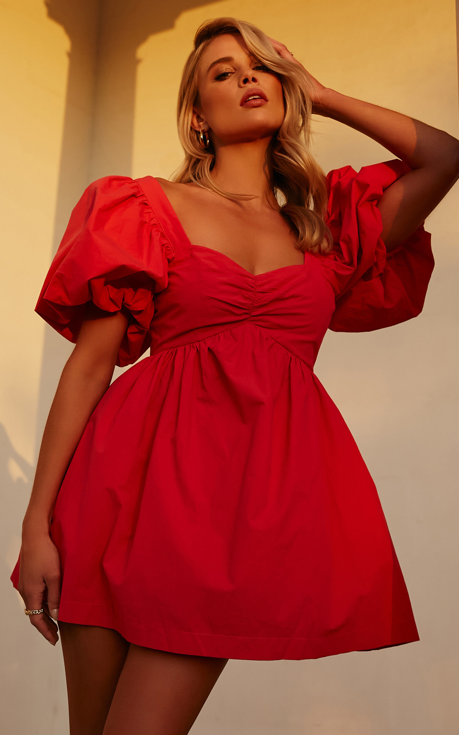 red puff sleeve dress